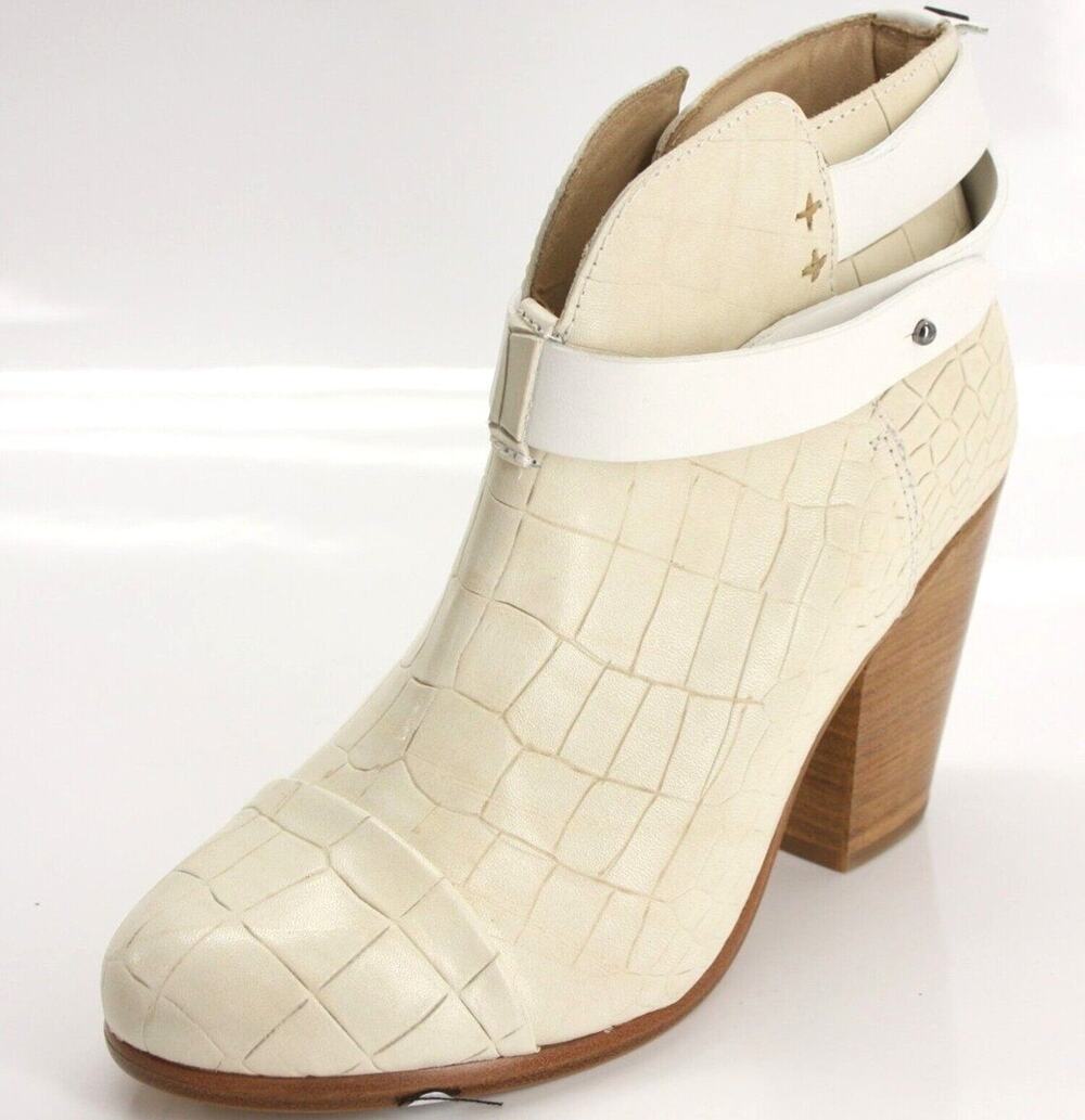 Rag & Bone Harrow Off White Croc Leather Cap Toe Ankle Boot